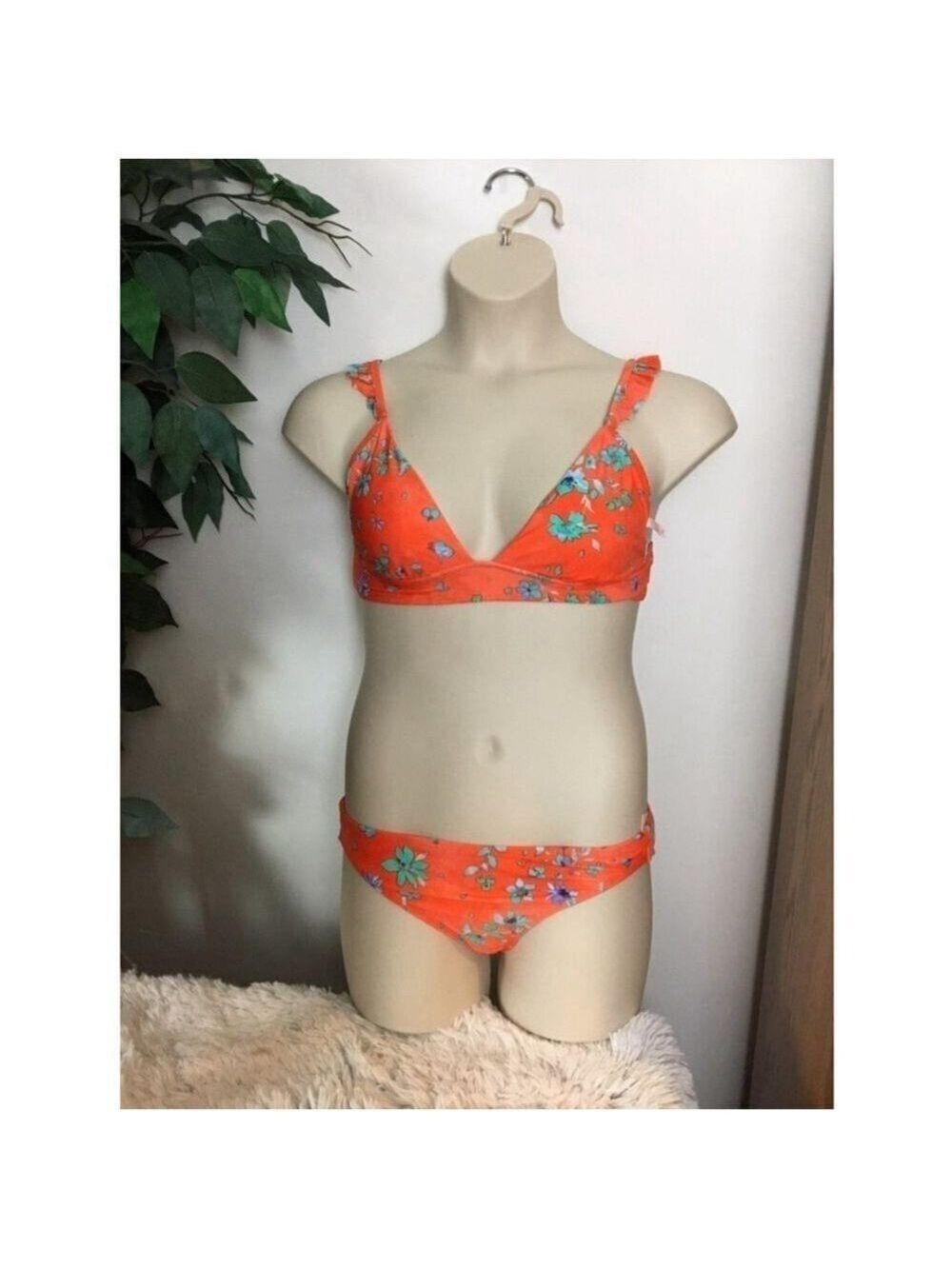 SO orange floral midkini Woman’s Juniors size Large hipster low rise